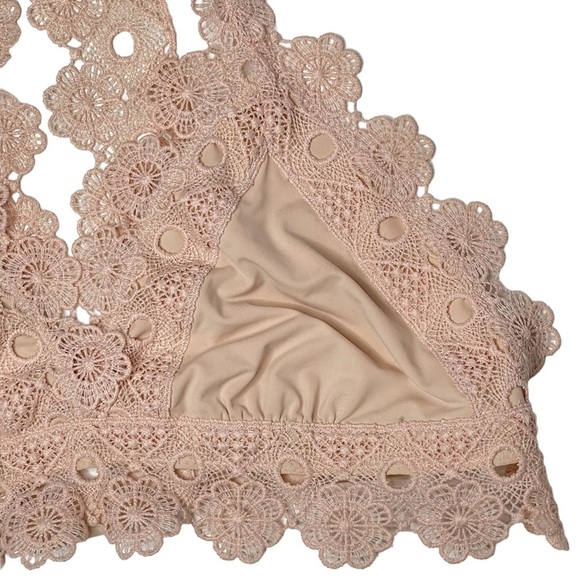 Aerie Bralette Womens Small Lace Daisy Chain V Neck Racerback Bra Pink Blush - Picture 4 of 11